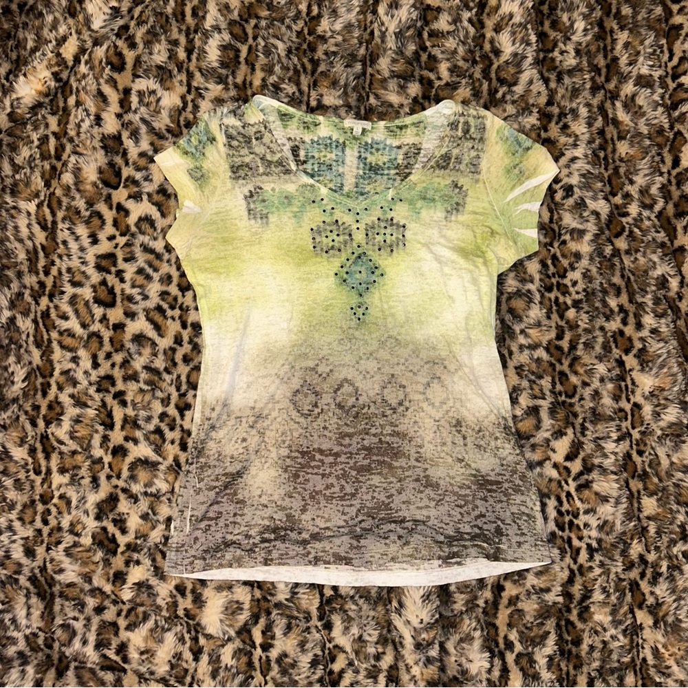 Y2K Maurices Green and Brown Tie-Dye Top
